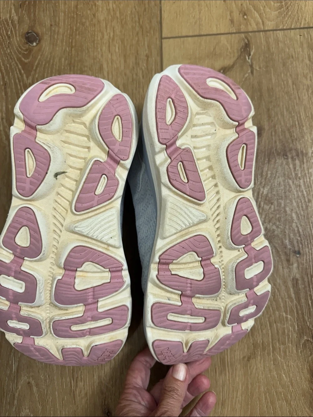 Hoka Women's Light Gray and Pink Athletic Running Shoes